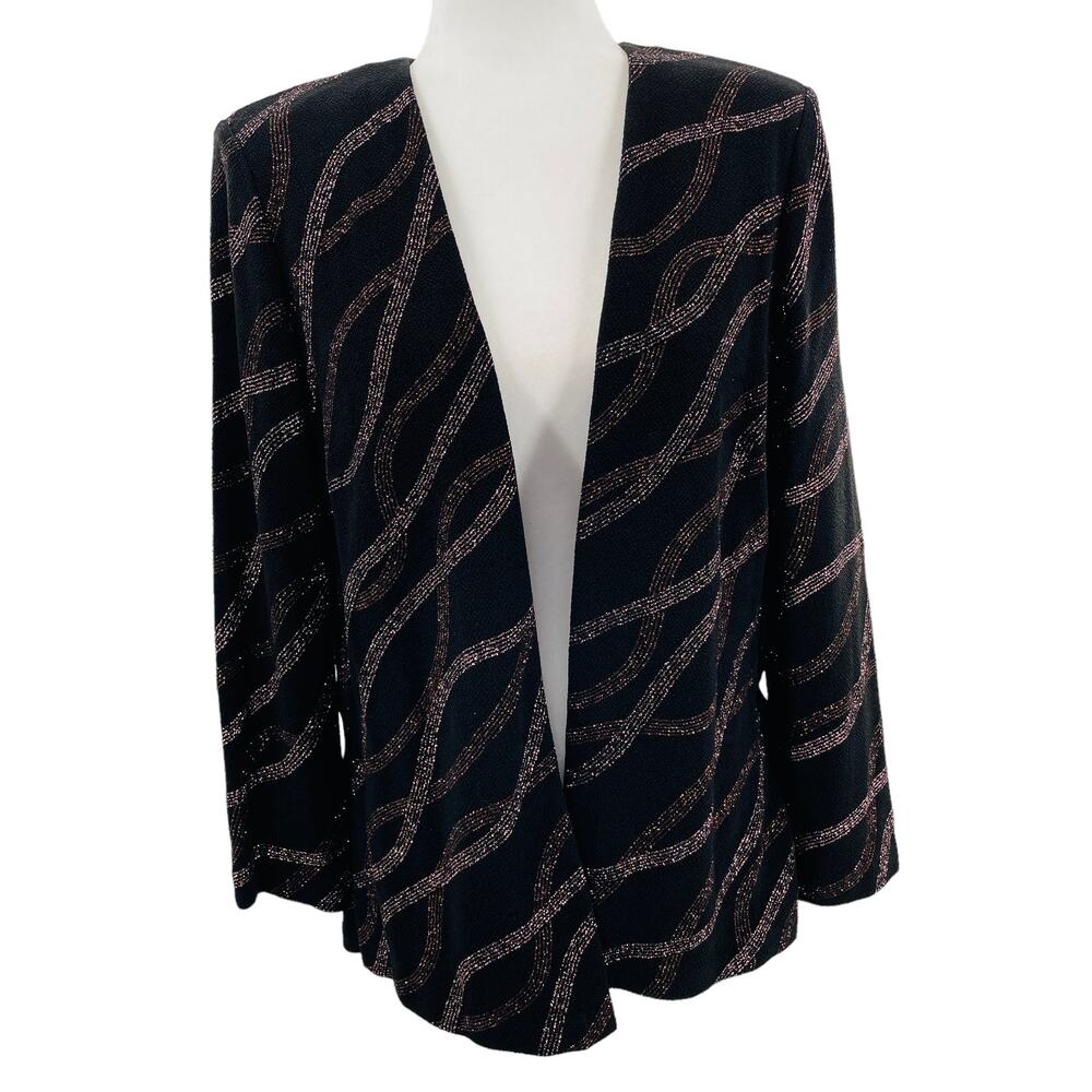 Ursula of Switzerland Black Pink Metallic Abstract Evening Jacket Women Sz 10P